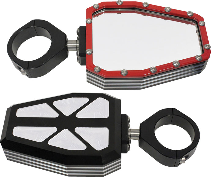 BILLET SIDE MIRRORS DIAMOND W/BEZEL RED 1.75