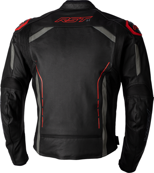 S1 CE JACKET BLACK/GREY/RED  LEATHER LG 102977RED-44 image 2