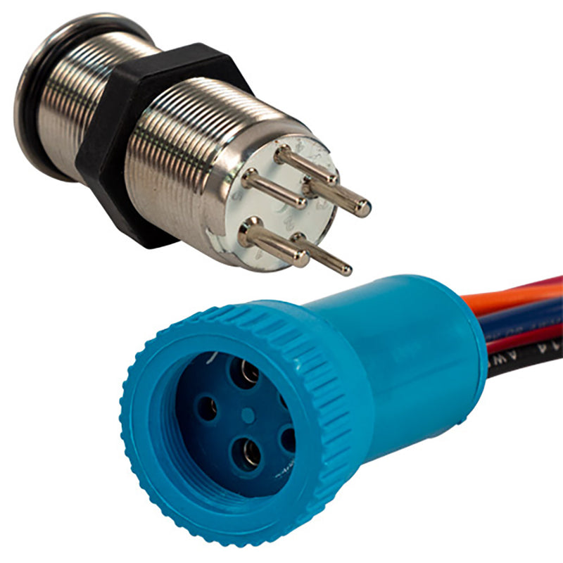 Load image into Gallery viewer, Bluewater 19mm Push Button Switch - Off/On Contact - Blue/Red LED - 1&#39; Lead [9057-1113-1]
