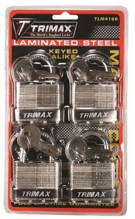 TRIMAX LAMINATED STEEL, KEYED ALIKE PADLOCKS - 4 PACK