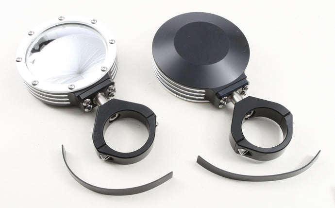 BILLET SIDE MIRRORS ROUND W/BEZEL WHITE 1.75