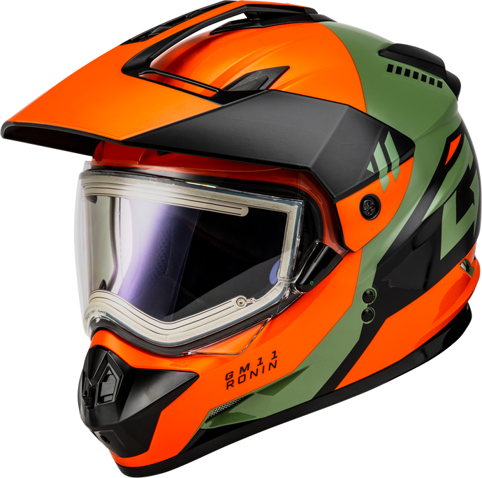 GM-11S RONIN SNOW HELMET W/ ELEC SHLD ORANGE/GREEN/BLACK X A41151187 image 1