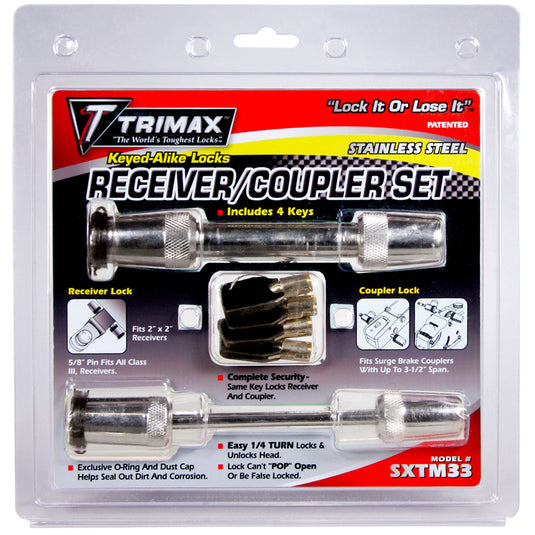 TRIMAX STAINLESS STEEL 5/8" RECIEVER LOCK, 3-1/2" SPAN COUPLER