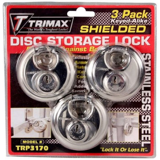 TRIMAX SHIELDED DISC LOCKS, PACK OF 3,KEYED ALIKE