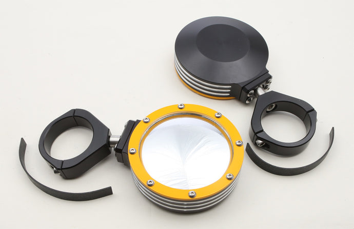 BILLET SIDE MIRRORS ROUND W/BEZEL YELLOW 1.75