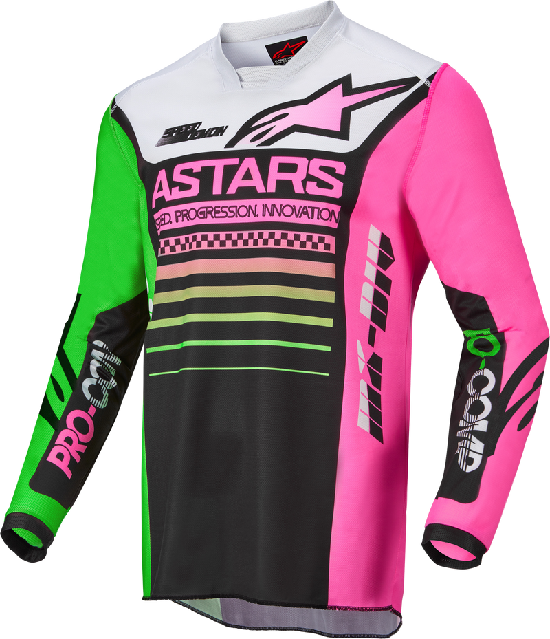 Load image into Gallery viewer, YOUTH RACER COMPASS JERSEY BLK/GRN NEON/PINK FLUO YS 3772122-1669-S image 1
