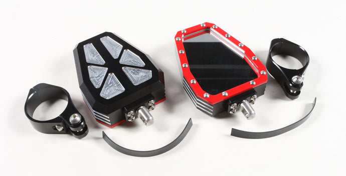 BILLET SIDE MIRRORS DIAMOND W/BEZEL RED 2