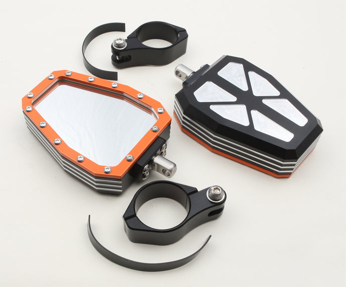 BILLET SIDE MIRRORS DIAMOND W/BEZEL ORANGE 1.75