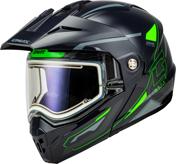 MD-74S SPECTRE SNOW HELMET W/ ELEC SHIELD GREY/NEON GREEN MD M10742765 image 1