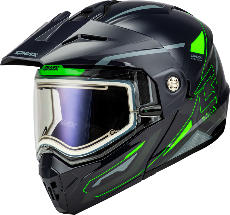 Load image into Gallery viewer, MD-74S SPECTRE SNOW HELMET W/ ELEC SHIELD GREY/NEON GREEN XS M10742763 image 1
