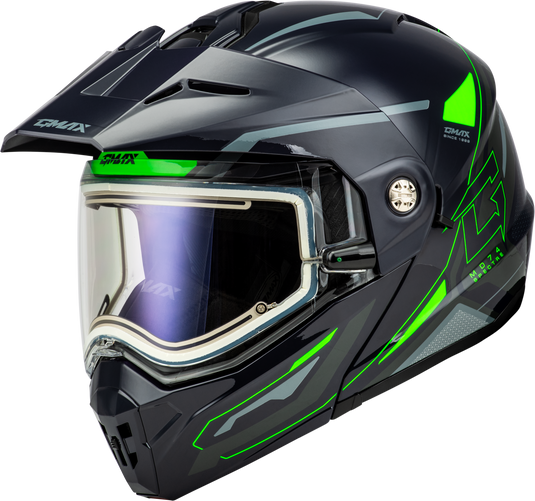 MD-74S SPECTRE SNOW HELMET W/ ELEC SHIELD GREY/NEON GREEN XS M10742763 image 1