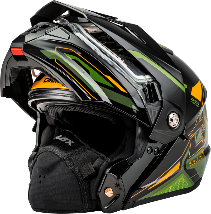Load image into Gallery viewer, MD-74S SPECTRE SNOW HELMET W/ ELEC SHIELD BLACK/GREEN 3X M107421099 image 5
