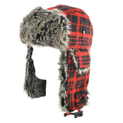 TROOPER HAT W/ GREY FUR, BUFFALO PLAID WTH068