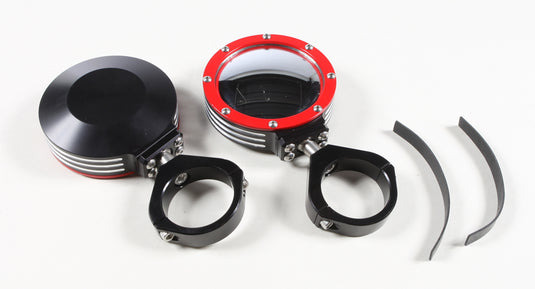 BILLET SIDE MIRRORS ROUND W/BEZEL RED 2