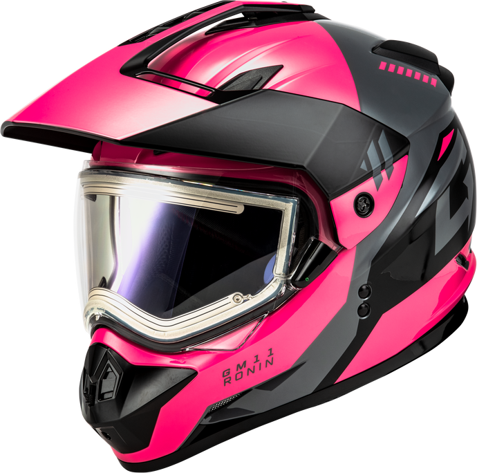 GM-11S RONIN SNOW HELMET W/ ELEC SHIELD BLACK/GREY/PINK MD A41151265 image 1