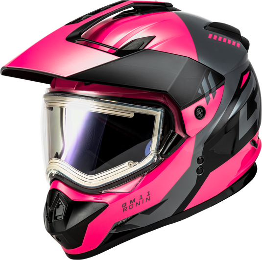GM-11S RONIN SNOW HELMET W/ ELEC SHIELD BLACK/GREY/PINK MD A41151265 image 1