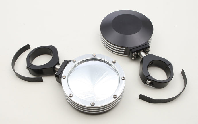 BILLET SIDE MIRRORS ROUND W/BEZEL POLISHED 1.75