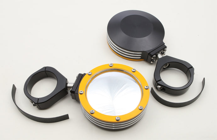 BILLET SIDE MIRRORS ROUND W/BEZEL YELLOW 2