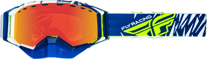 ZONE SNOW GOGGLE BLUE/WHITE /HI-VIS YEL RED MIR/BROWN LENS FLB-008 image 1