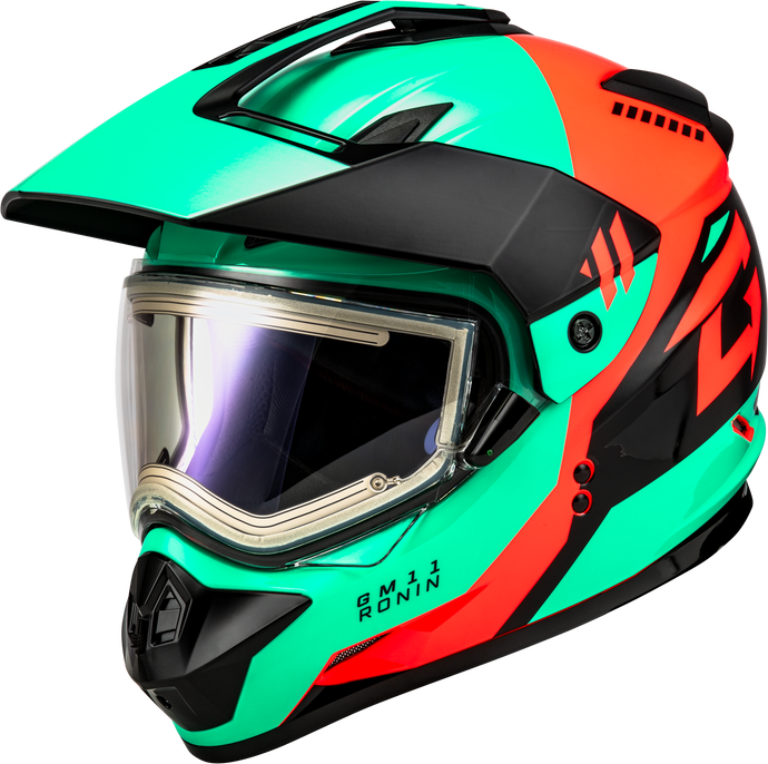GM-11S RONIN SNOW HELMET W/ ELEC SHLD BLACK/AQUA/CORAL XL A41151177 image 1