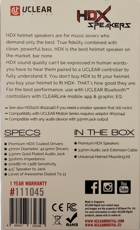 HDX HELMET SPEAKERS 47MM DIAMETER  3.5MM JACK 111045 image 2