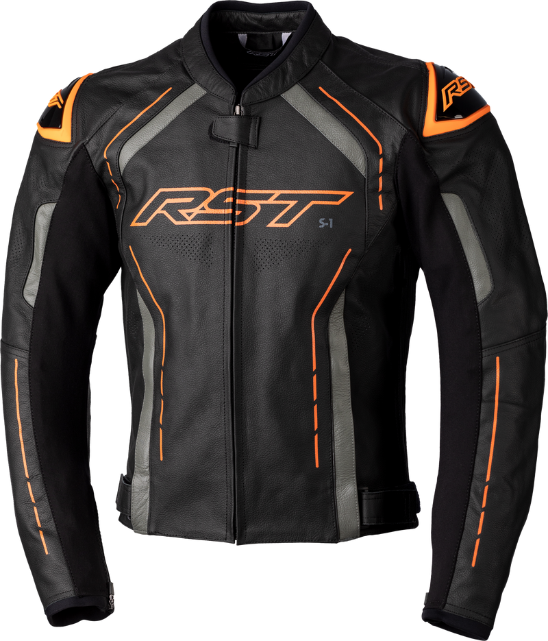 Load image into Gallery viewer, S1 CE JACKET BLACK/GREY/NEON ORG LTHR LG 102977ORG-44 image 1
