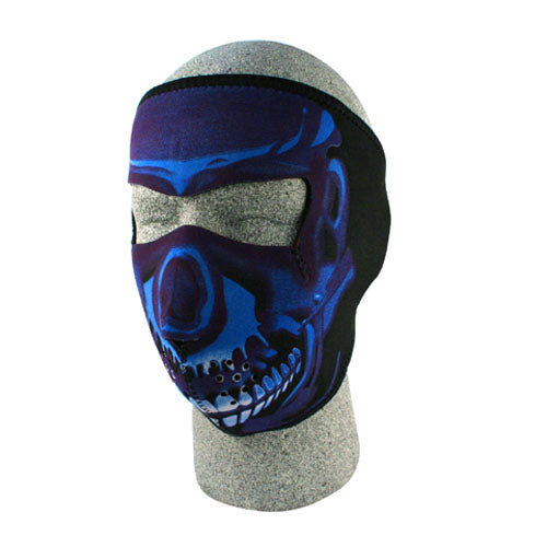 NEOPRENE FACE MASK, BLUE CHROME SKULL