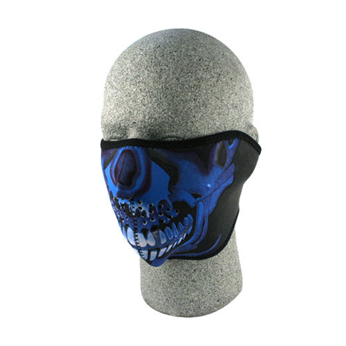 NEOPRENE 1/2 FACE MASK, BLUE CHROME SKULL