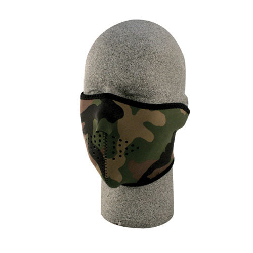 NEOPRENE 1/2 FACE MASK, WOODLAND CAMOUFLAGE