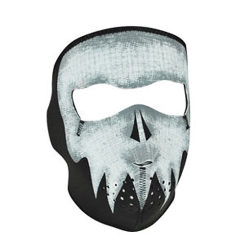 FULL MASK, NEOPRENE, GLOW IN THE DARK, GREY SKULL