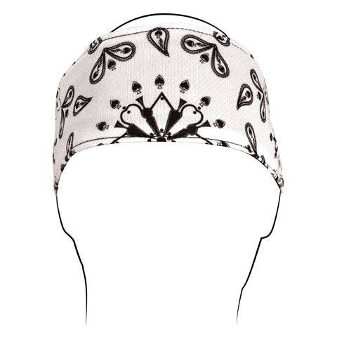 HEADBAND, POLYESTER, WHITE PAISLEY