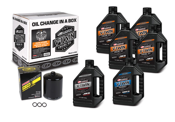 V-TWIN OIL CHANGE KIT MINERAL W/ BLACK FILTER, EVOLUTION