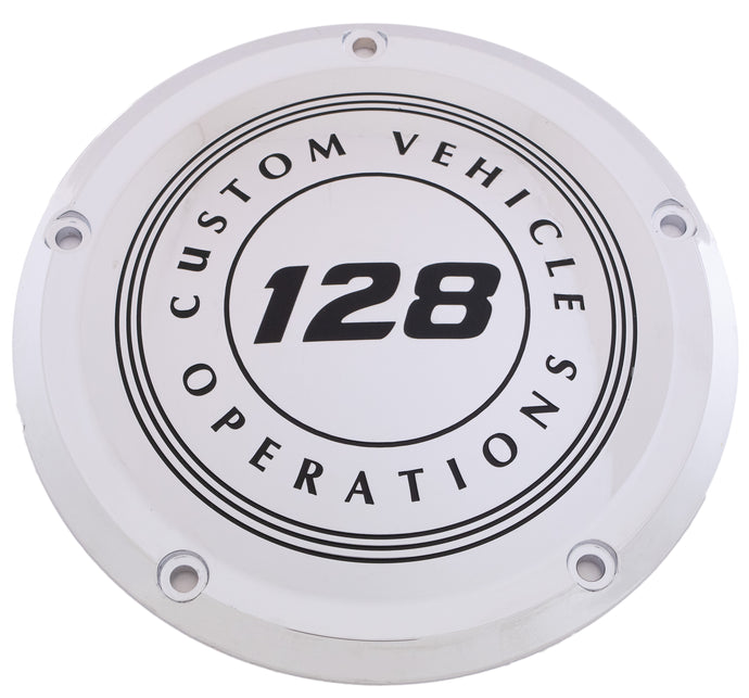7   M8 FLT/FLH DERBY COVER 128 CVO CHROME 128-10-46 image 1