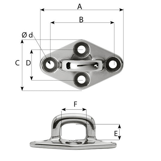 Wichard Diamond Pad Eye - Square - 60mm Length (2-23/64