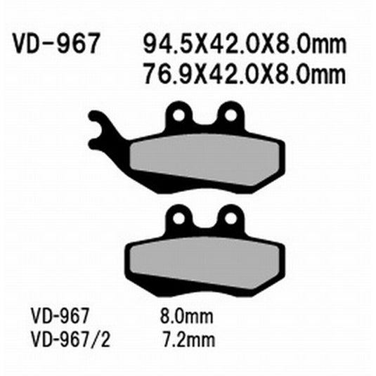 VESRAH SEMI-METALLIC BRAKE PADS, VD-967