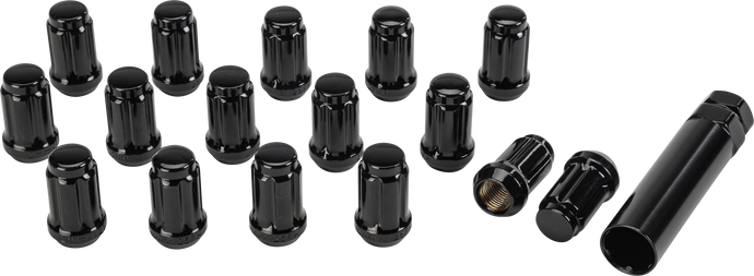 16/PK 12MMX1.25 TAPERED LUG NUTS 60' SPLINED BLACK RLUG-CS19B image 1