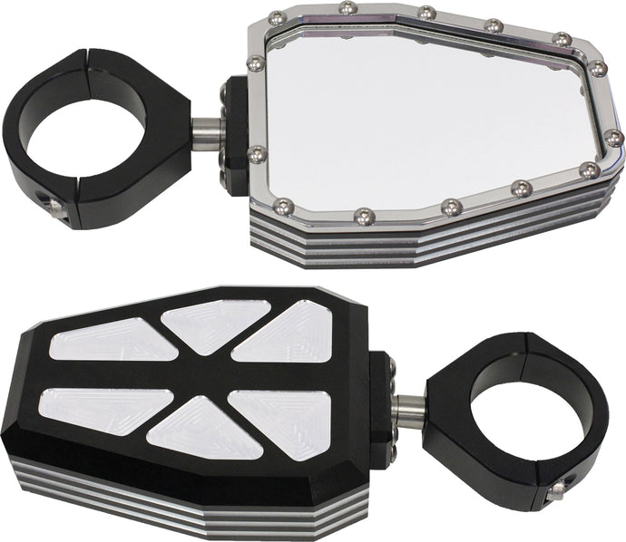 BILLET SIDE MIRRORS DIAMOND W/BEZEL POLISHED 1.75