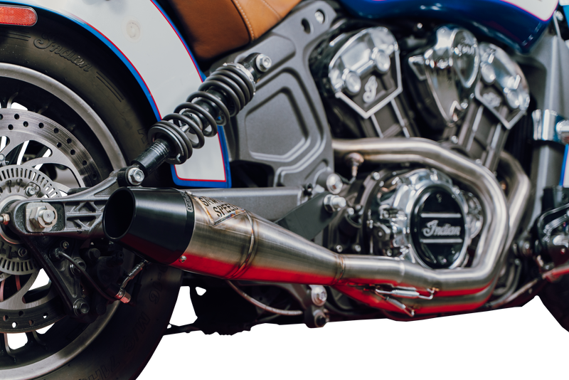 Load image into Gallery viewer, INDIAN SCOUT MID LENGTH BRUSHED SS W/ BLK END CAP 930-01365 image 1

