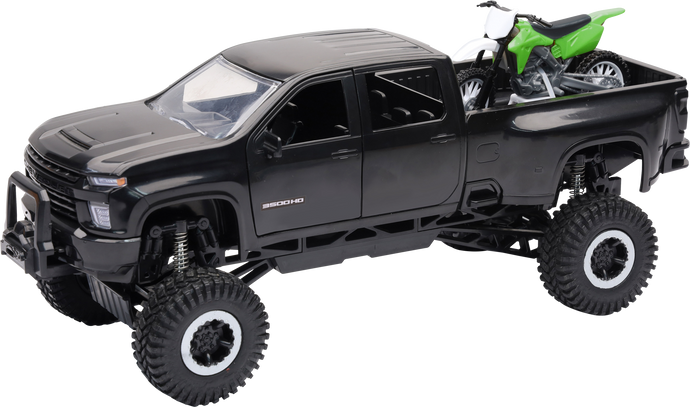 1:20 SCALE CHEVROLET 3500 HD OFFROAD PICKUP W/GRN DIRT BIKE SS-37596 image 1