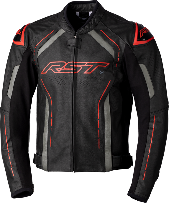 S1 CE JACKET BLACK/GREY/RED  LEATHER LG 102977RED-44 image 1