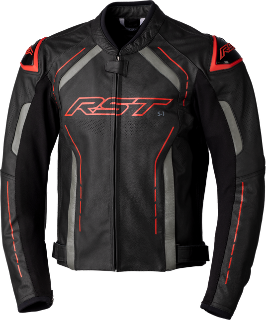 S1 CE JACKET BLACK/GREY/RED  LEATHER LG 102977RED-44 image 1