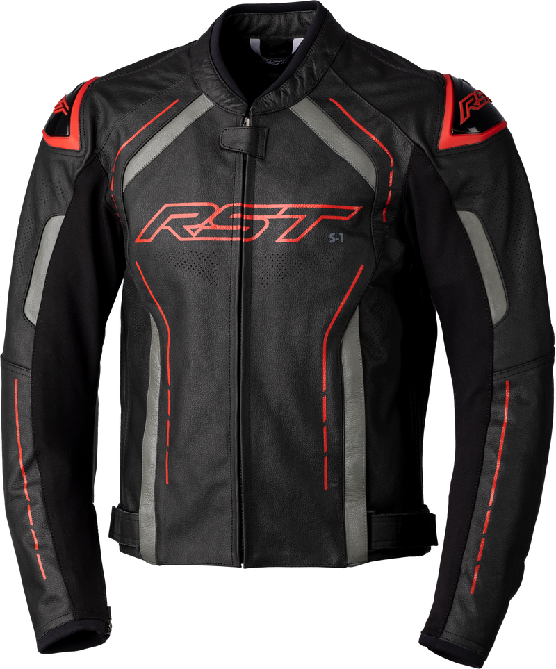Load image into Gallery viewer, S1 CE JACKET BLACK/GREY/RED  LEATHER MD 102977RED-42 image 1
