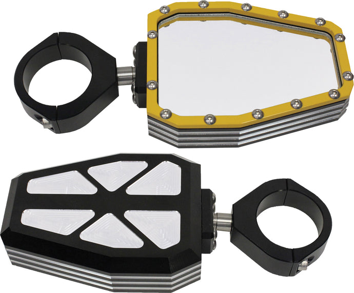 BILLET SIDE MIRRORS DIAMOND W/BEZEL YELLOW 1.75