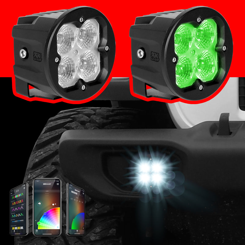 Load image into Gallery viewer, 20W ROUND RGB POD LIGHTS FOG BEAM PR XK065003-FO-KIT image 2
