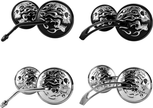 BLACK FLAMING SKULL MIRROR W/ALUMINIUM STEM 270047 image 1