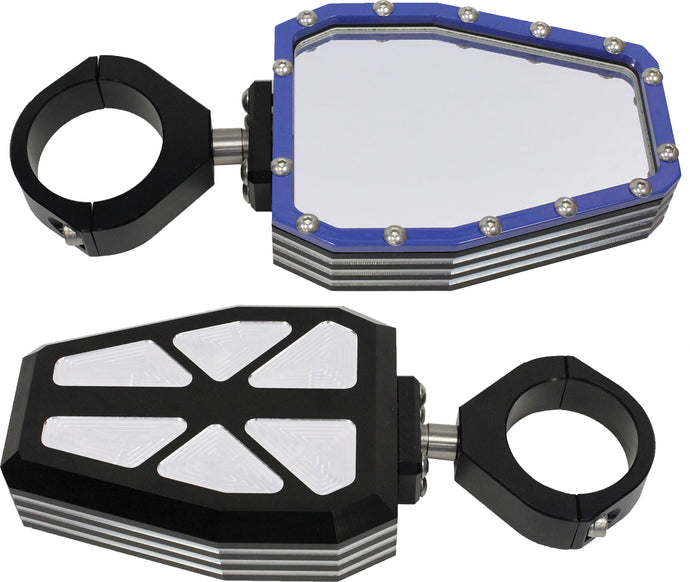 BILLET SIDE MIRRORS DIAMOND W/BEZEL BLUE 1.75