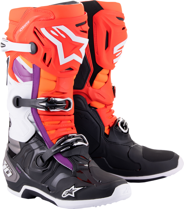 TECH 10 BOOTS BLK/FLO RED/FLO ORG/WHT SZ 7 2010020-1332-7 image 1