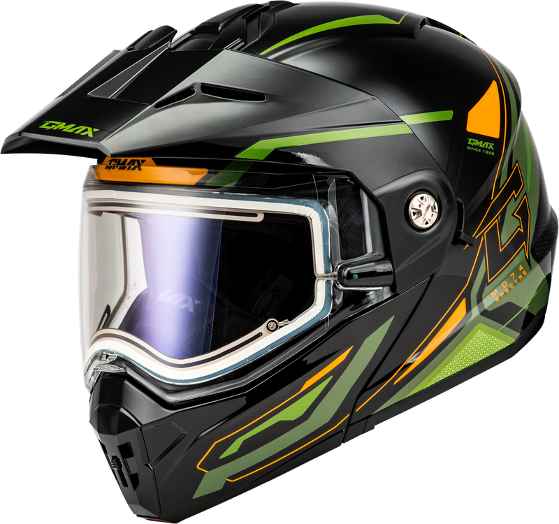 Load image into Gallery viewer, MD-74S SPECTRE SNOW HELMET W/ ELEC SHIELD BLACK/GREEN LG M107421096 image 1
