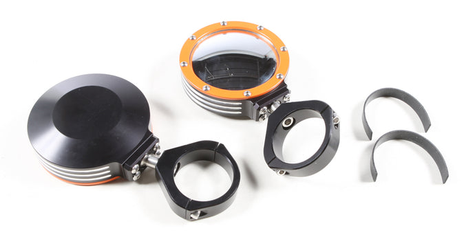 BILLET SIDE MIRRORS ROUND W/BEZEL ORANGE 2