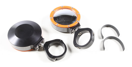 BILLET SIDE MIRRORS ROUND W/BEZEL ORANGE 2